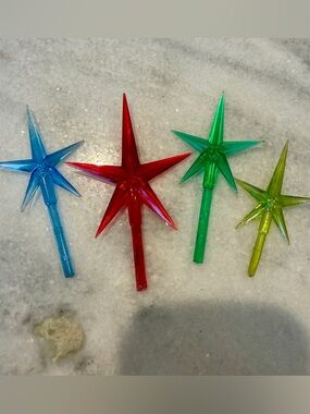 Lot Of 4 Vintage Ceramic Christmas Tree Topper Stars Red Yellow Blue Green